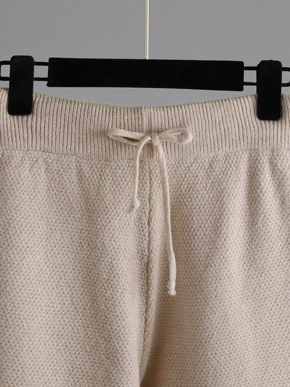 Stylish Loose High-Low Long Sleeves Solid Color Round-Neck Sweater Tops& Wide Leg Pants Two Pieces Set