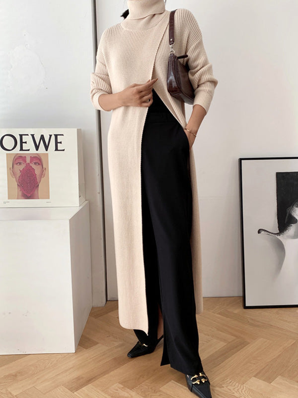 Original Loose Solid Color Split-Front Sweater Dress
