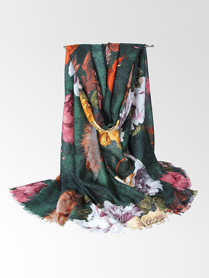 Floral Printed Fringed Shawl&Scarf