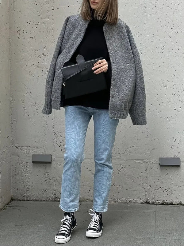Long Sleeves Loose Split-Joint Round-Neck Outerwear