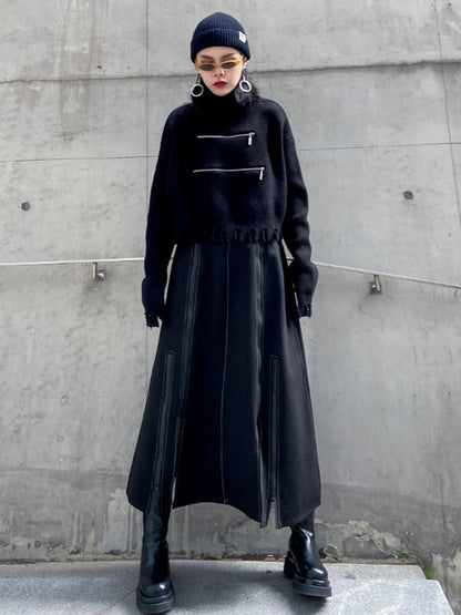 A-Line Irregularity Solid Color Split-Joint Split-Side Zipper Skirts Bottoms