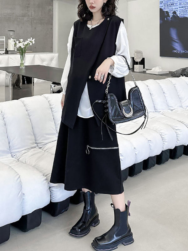 Loose Sleeveless Asymmetric Zipper Round-Neck Vest Top