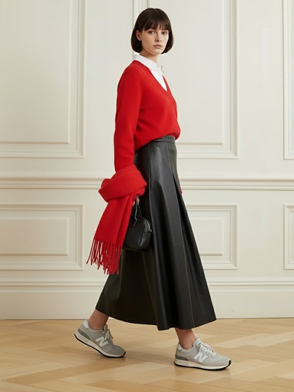 High Waisted Pleated Solid Color Skirts Bottoms