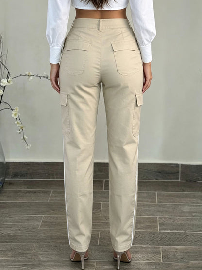 Pockets Contrast Color High Waisted Trousers Pants