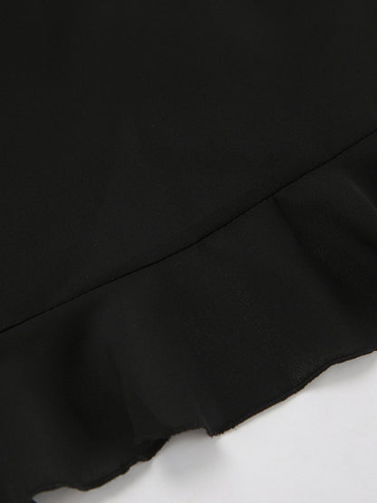 Flared Sleeves Long Sleeves Ruffled See-Through Split-Joint Lapel Blouses&Shirts Tops