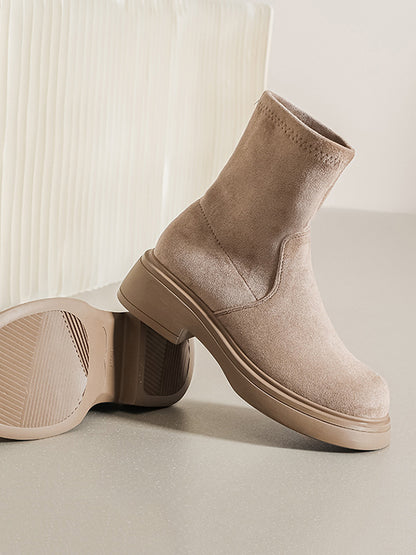 Round-Toe Split-Joint Velvet Boots
