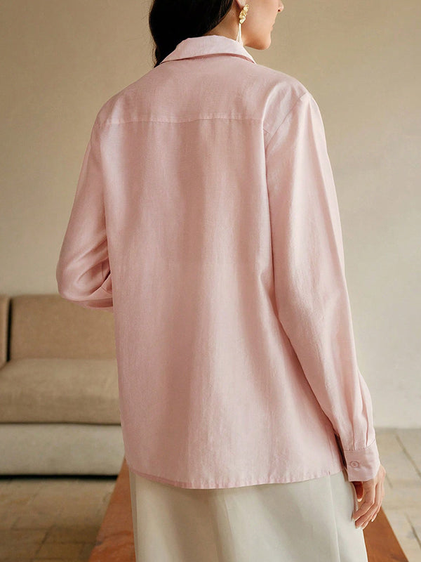 Long Sleeves Applique Split-Joint Lapel Blouses&Shirts Tops