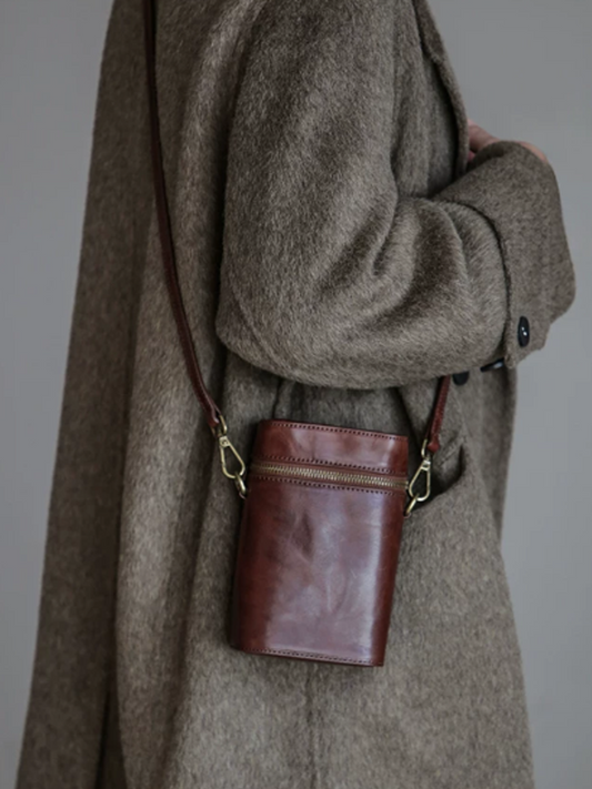 Vintage Leather Bucket Phone Bag
