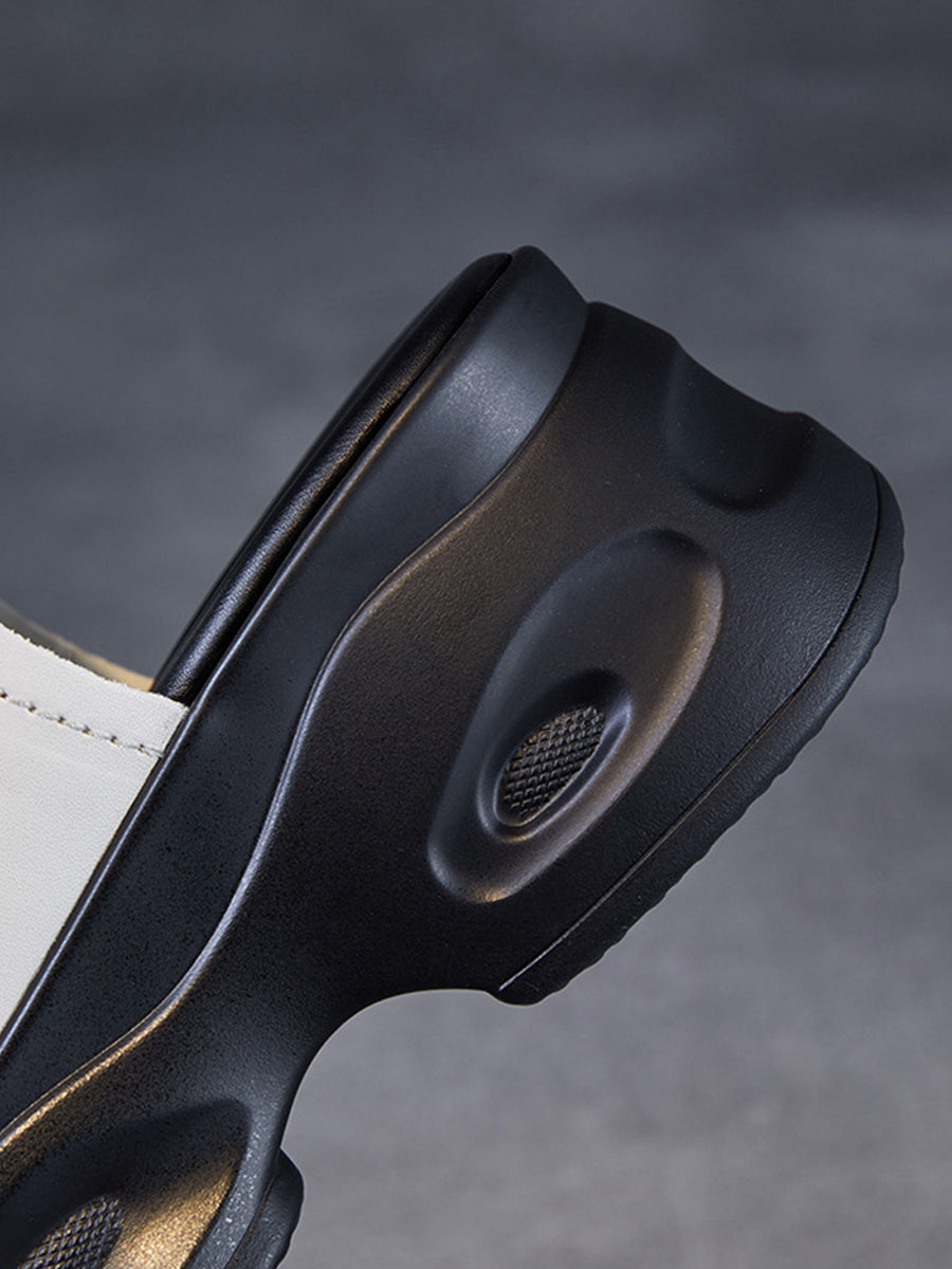 Women Summer Casual Genuine Leather Platform Slippers