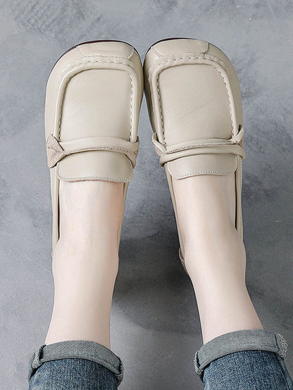 Women Spring Retro Genuine Leather Low Heel Shoes