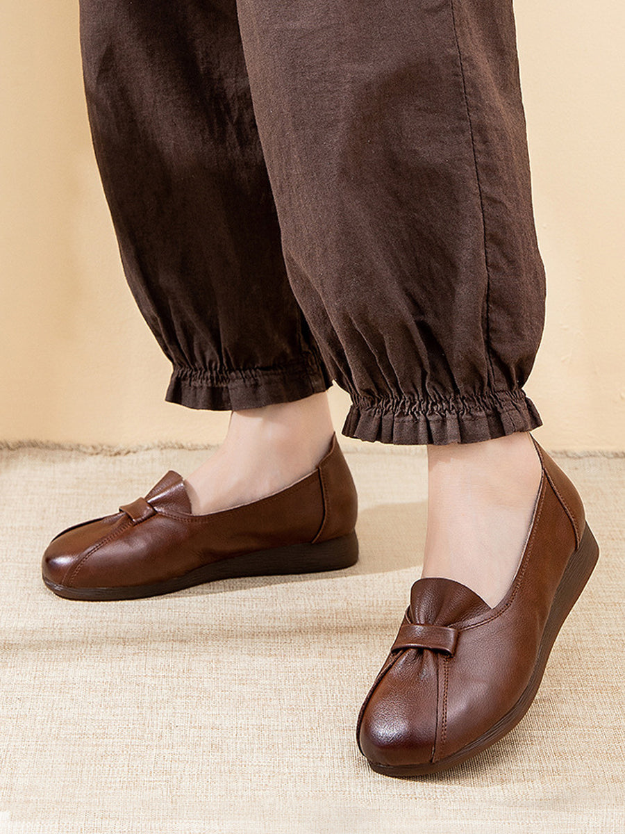 Women Summer Genuine Leather Spliced Flat Shoes