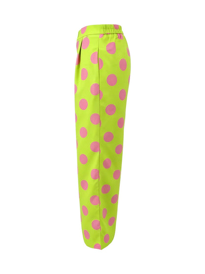 Loose Wide Leg Buttoned Pockets Polka-Dot Pants Trousers