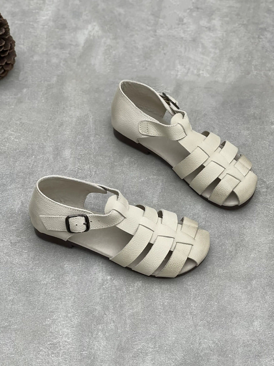 Women Summer Genuine Leather Soft Low Heel Sandals