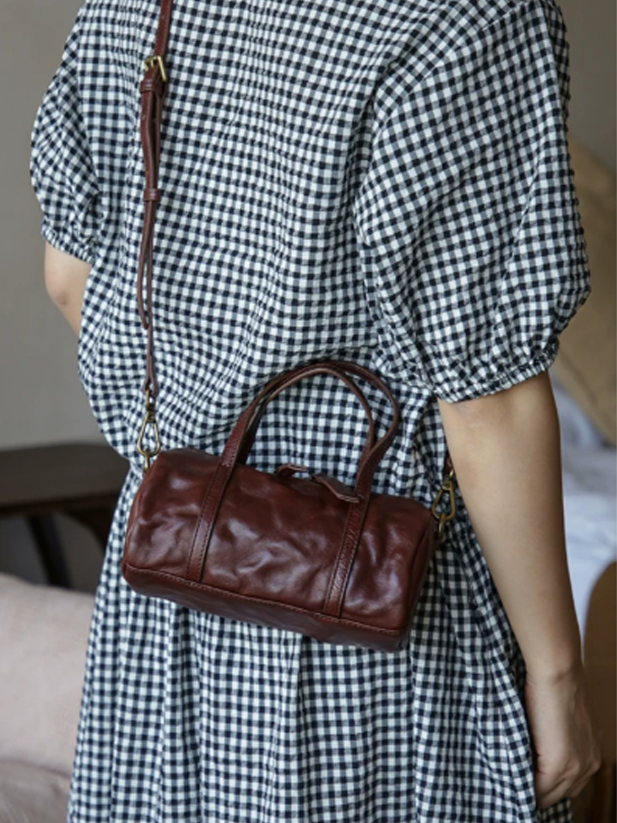 Crinkled Leather Mini Handbag Crossbody Bag