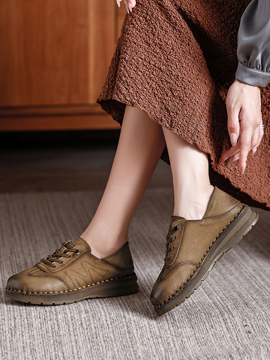 Women Casual Genuine Leather Spliced Flat Shoes