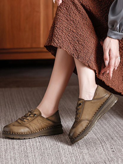 Women Casual Genuine Leather Spliced Flat Shoes