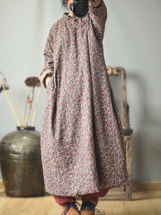 Plus Size Autumn Women Loose Floral Cotton Dress