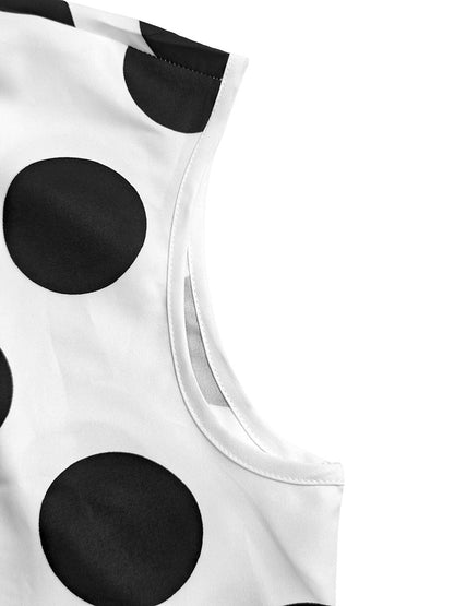 High Waisted Loose Contrast Color Pleated Pockets Polka-Dot Stand Collar Jumpsuits