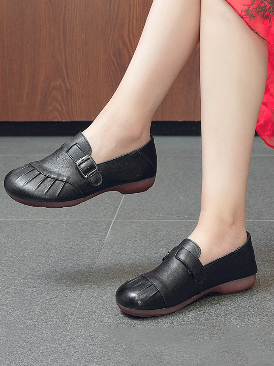 Women Vintage Autumn Low Heel Genuine Leather Shoes