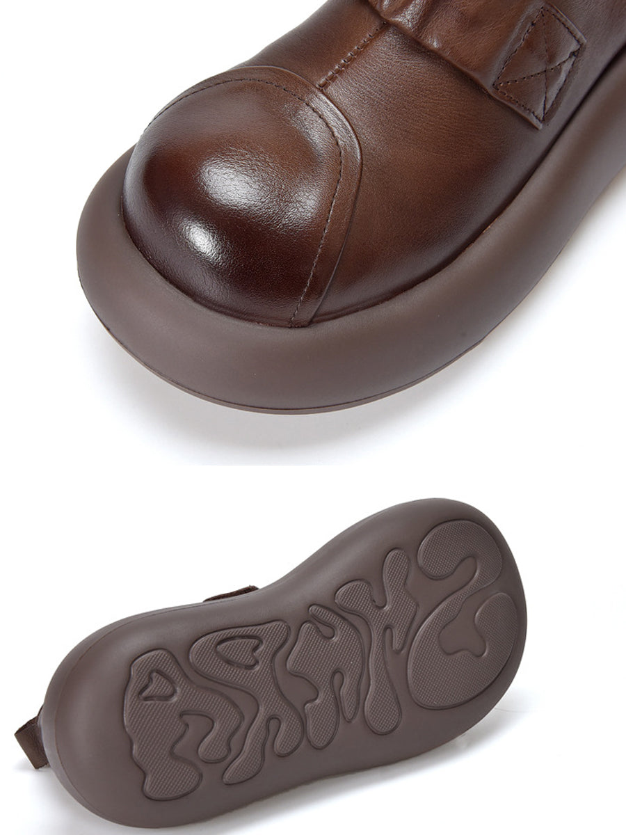 Women Autumn Vintage Genuine Leather Platform Shoes