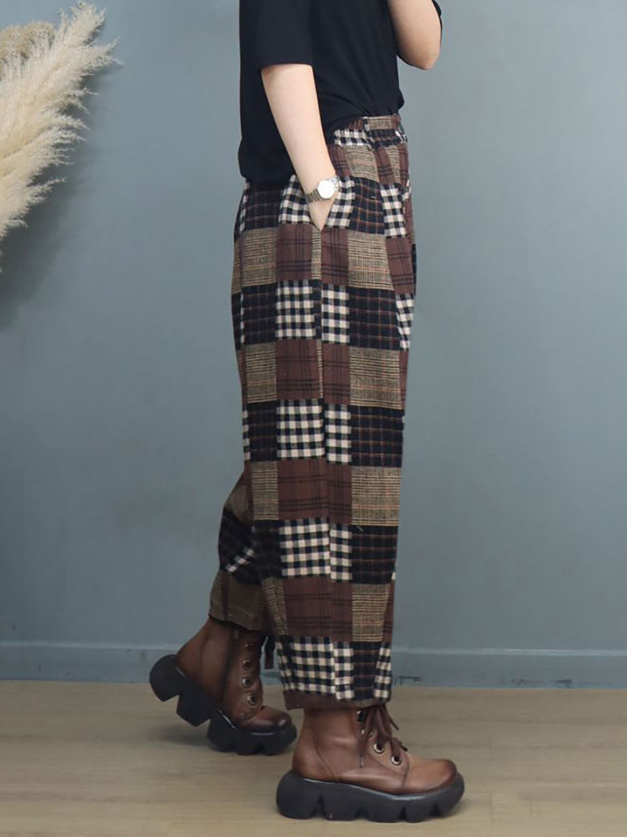 Plus Size Women Autumn Vintage Plaid Harem Pants