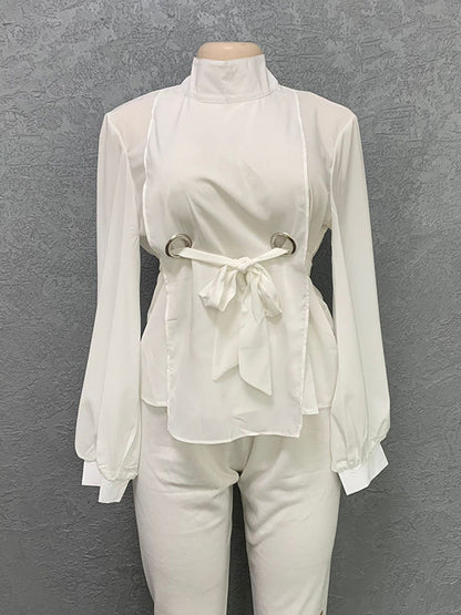 Loose Wrap Bandage Hollow Solid Color Split-Joint Blouses&Shirts Tops