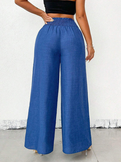 High Waisted Loose Elasticity Solid Color Pants Trousers