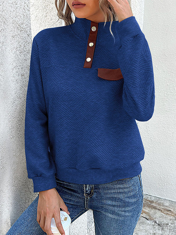 Long Sleeves Loose Buttoned Split-Joint Zipper Lapel Sweatshirt Tops