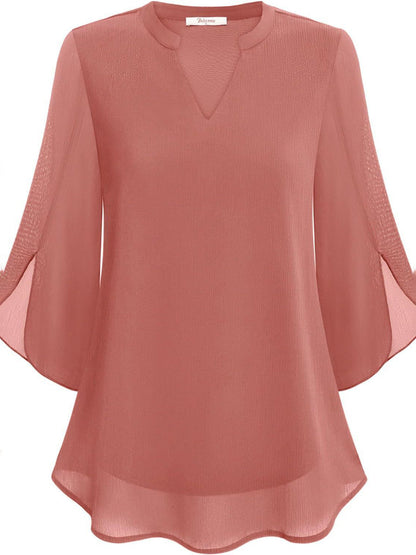 Half Sleeves Loose Solid Color V-Neck Blouses&Shirts Tops