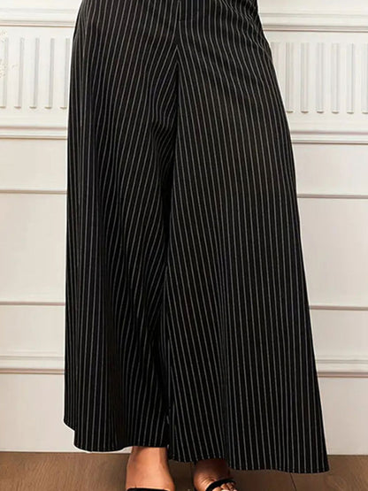 High Waisted Wide Leg Buttoned Split-Joint Striped Pants Trousers