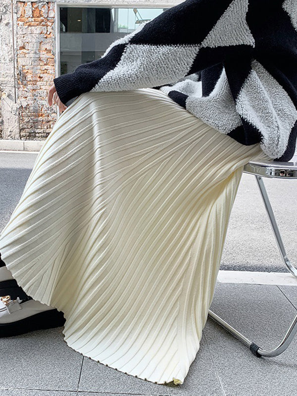 A-Line High Waisted Pleated Solid Color Skirts Bottoms