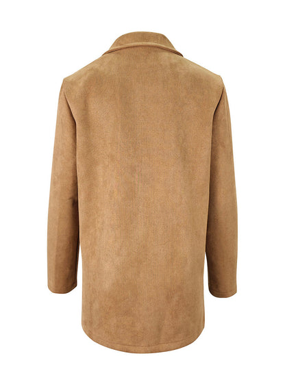 Long Sleeves Loose Buttoned Solid Color Split-Joint Notched Collar Blazer Outerwear
