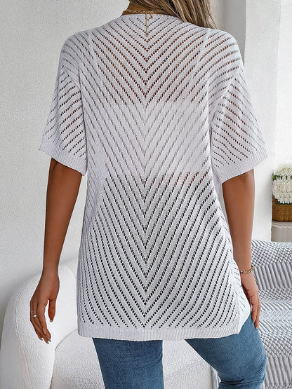 Half Sleeves Loose Hollow Solid Color Cardigan Tops