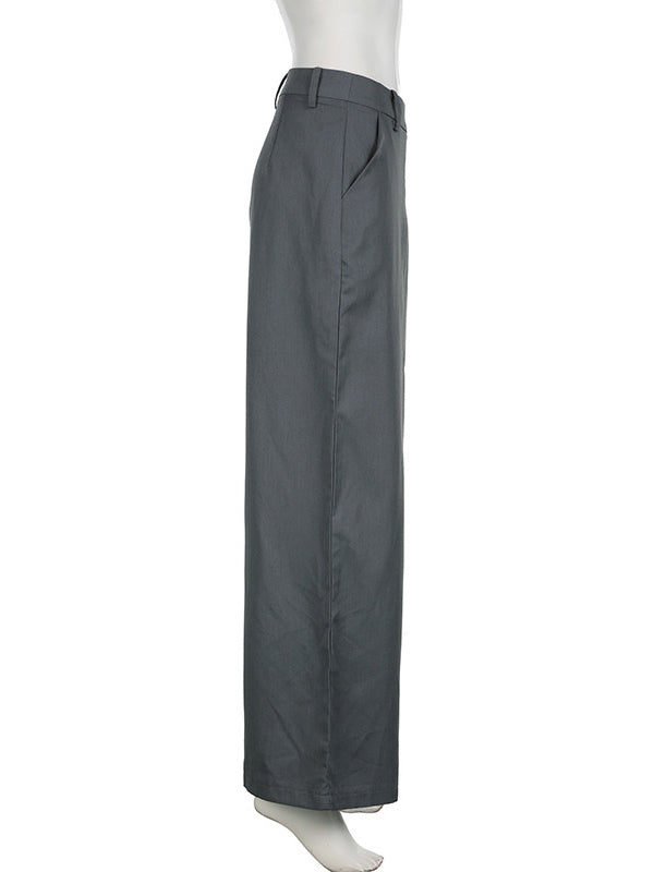 High Waisted Loose Solid Color Split-Joint Pants Trousers
