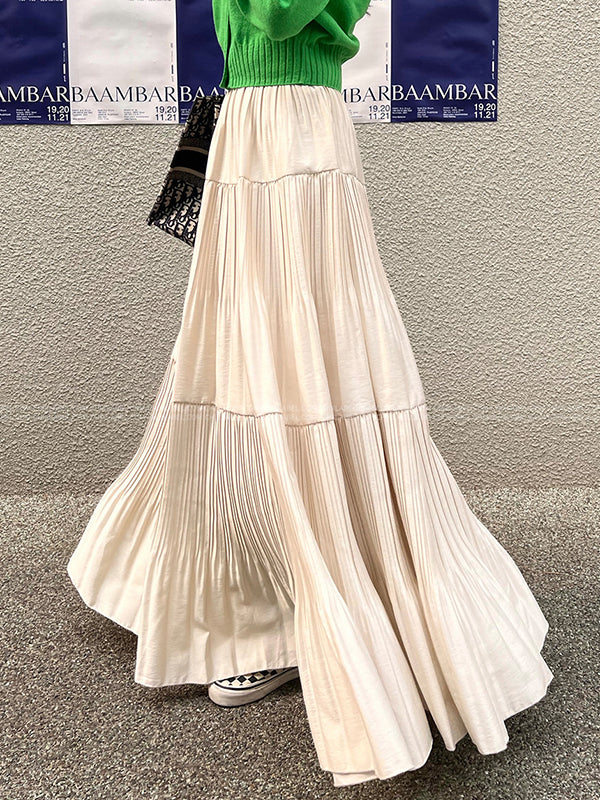 A-Line High Waisted Pleated Solid Color Split-Joint Skirts Bottoms