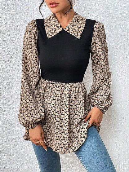 A-Line Long Sleeves Hollow Pleated Split-Joint Lapel Blouses&Shirts Tops