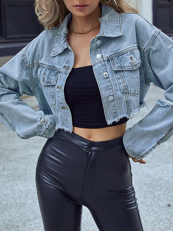 Long Sleeves Fringed Pockets Split-Joint Lapel Jackets