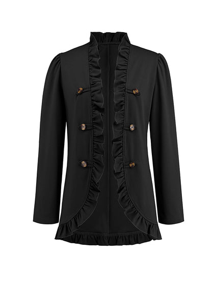 Long Sleeves Loose Buttoned Ruffled Collarless Outerwear