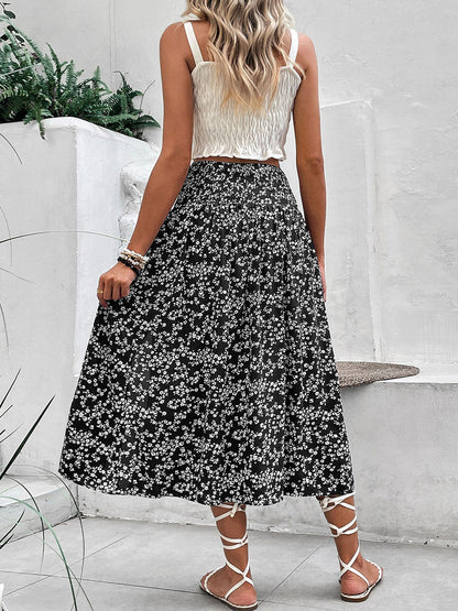 A-Line High Waisted Contrast Color Flower Print Skirts Bottoms