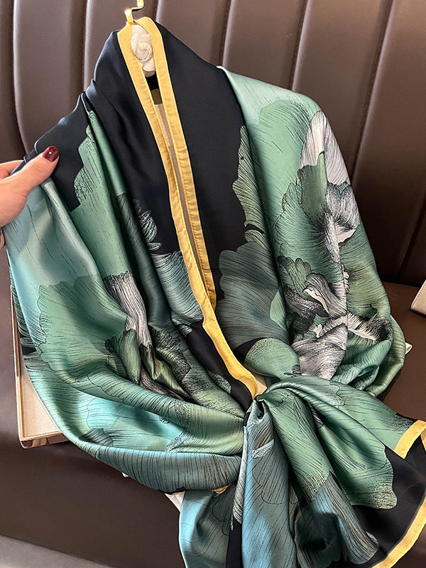 Chic Printed Contrast Color Silk Imitation Warm Shawl&Scarf