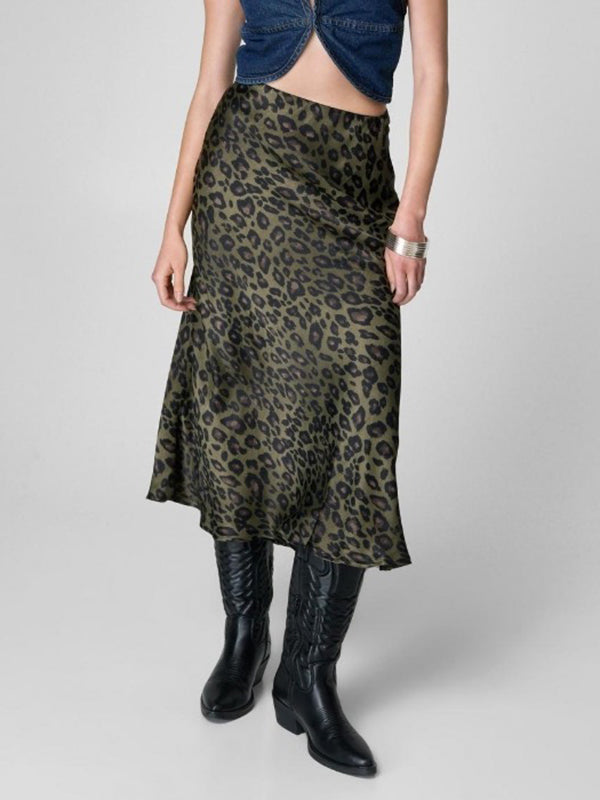 High-Waisted Leopard Print Skirt Bottoms