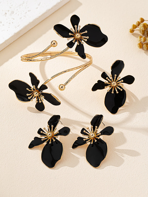 Flower Shape Bracelet + Earrings + Rings Accessories Three Pieces