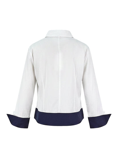 Long Sleeves Buttoned Contrast Color Split-Joint Lapel Blouses&Shirts Tops