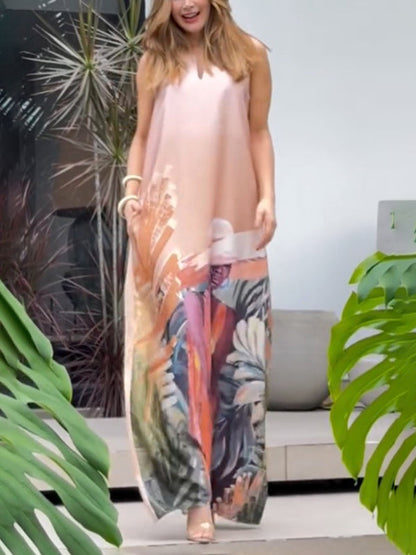 Loose Sleeveless Figure Pockets V-Neck Maxi Dresses