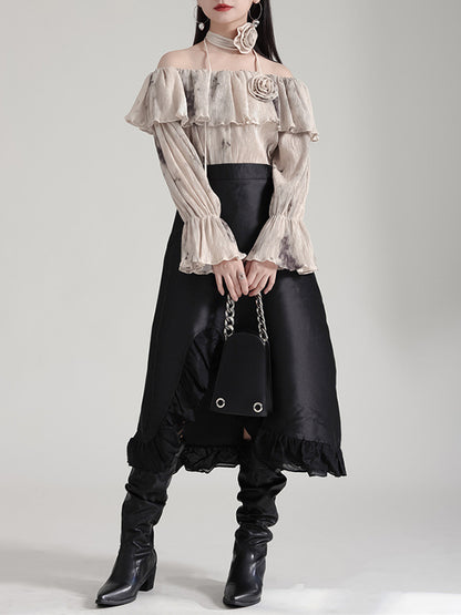 High Waisted Asymmetric Ruffled Solid Color Split-Joint Skirts Bottoms