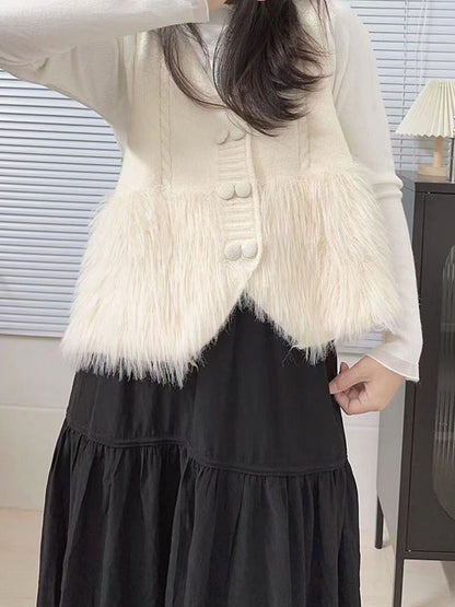 Loose Sleeveless Buttoned Solid Color Split-Joint V-Neck Vest Outerwear