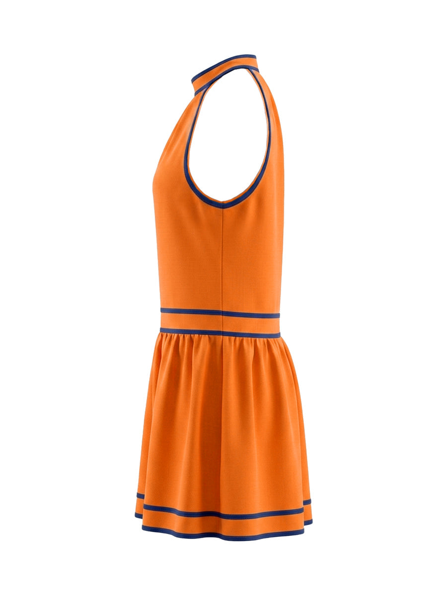A-Line Sleeveless Contrast Color Pockets Zipper Halter-Neck Mini Dresses