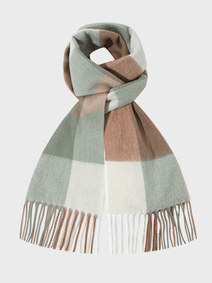 Contrast Color Keep Warm Tasseled Shawl&Scarf