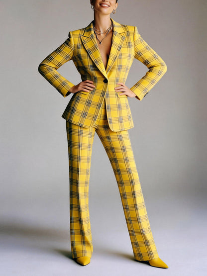 Column Loose Contrast Color Plaid Split-Joint Blazer Pants
