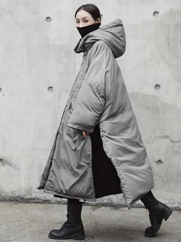 Super Loose Quilted Split-side With-hat Outwear Outerwear Long Coat